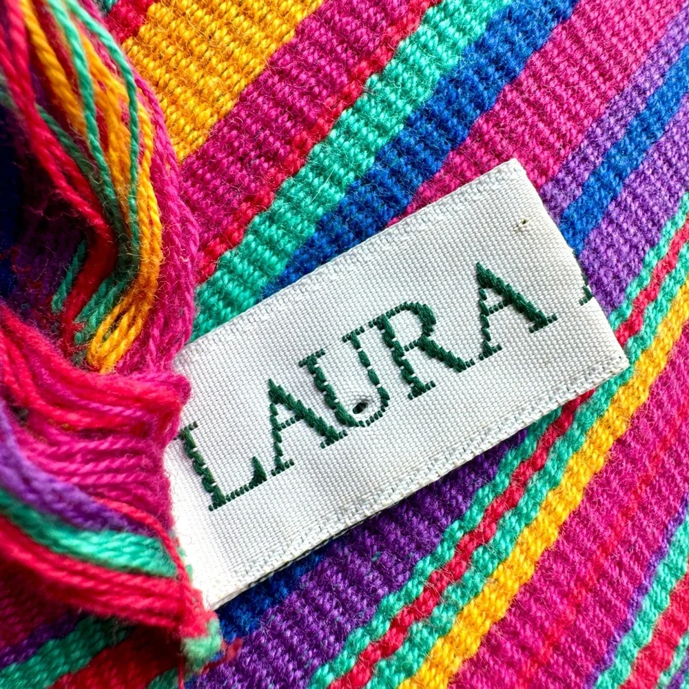 Laura Ashley Vintage‎ Woven Striped Fringe Sash Belt OS Bright Pink Multicolor